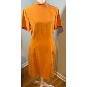 Vintage Dana Buchman Burnt Orange Silk Mandarin Collar Dress Sz 8 Y2K